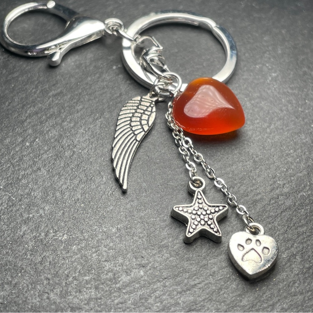 Carnelian Heart Keychain With Angel’s Wing Charm - Picture 5 of 12